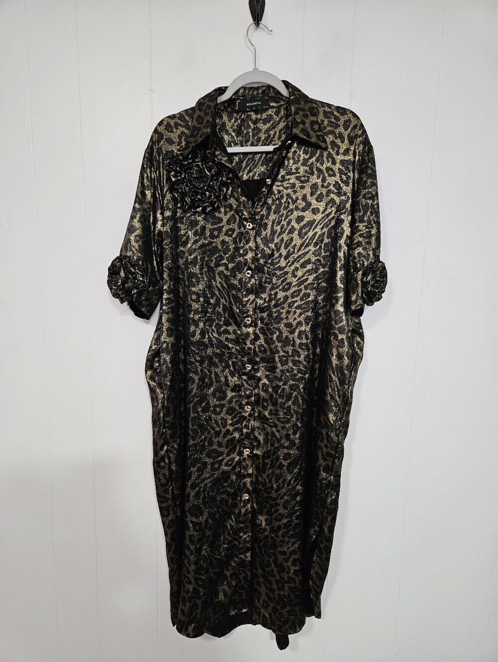 Beulah Metallic Gold and Black Leopard Shirt Dress